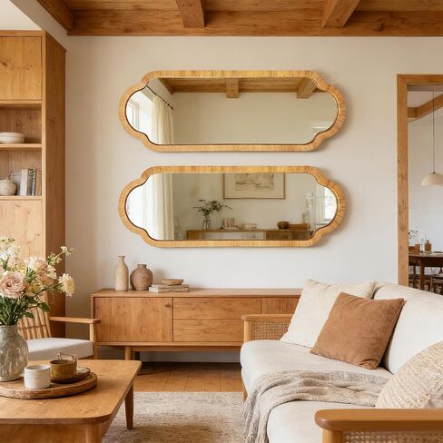 BAODANFU Full Length Rattan Mirror, Decorative Wall Mirrors of Hallway, Entryway, Long Scalloped 18 x 53 inch Dressing Mirror for Bedroom Vanity Walk-in Closet Living Dining Room in Saudi Arabia