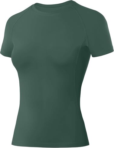 Women's Compression Shirt, Short Sleeve Workout Tops Athletic T-Shirts Quick Dry Gym Yoga Running Sports Base Layer Dark Green in Saudi Arabia