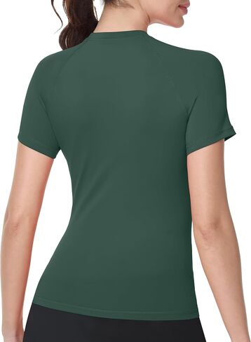 Women's Compression Shirt, Short Sleeve Workout Tops Athletic T-Shirts Quick Dry Gym Yoga Running Sports Base Layer Dark Green in Saudi Arabia