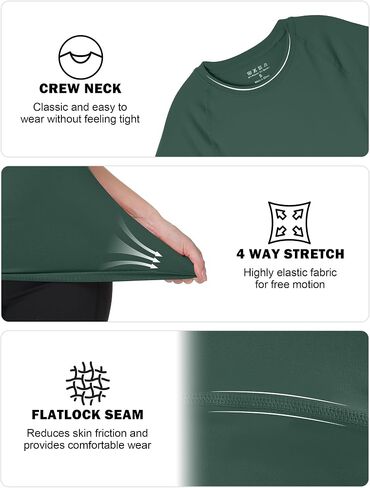 Women's Compression Shirt, Short Sleeve Workout Tops Athletic T-Shirts Quick Dry Gym Yoga Running Sports Base Layer Dark Green in Saudi Arabia