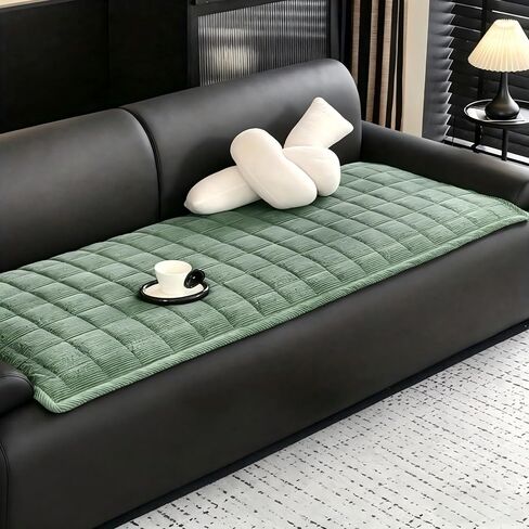 1pc Corduroy Sofa Cushion, Plush Feel, Plaid Stripe Solid Color Trim, Modern Home Decor, Machine Washable, Suitable for 2, 3, 4 Seater Sofas, Ideal for Home Use,Green in Kuwait
