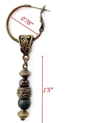 Bronze Hoop Beaded Men Earrings Wood Lava Rock Gemstone - Single Tribal Ethnic Pirate Dangle Dropm Earring for Man in Saudi Arabia