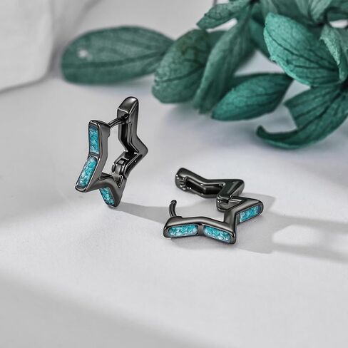 Star Earrings 925 Sterling Silver Small Black Huggie Hoop Earrings Turquoise Jewelry Gifts for Men Women in Kuwait