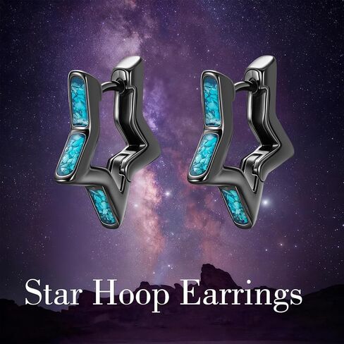 Star Earrings 925 Sterling Silver Small Black Huggie Hoop Earrings Turquoise Jewelry Gifts for Men Women in Kuwait