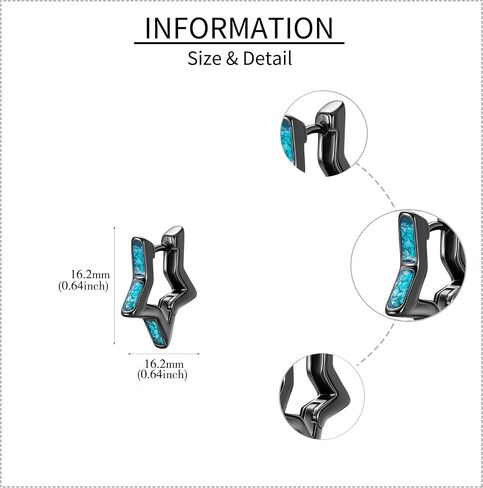 Star Earrings 925 Sterling Silver Small Black Huggie Hoop Earrings Turquoise Jewelry Gifts for Men Women in Kuwait