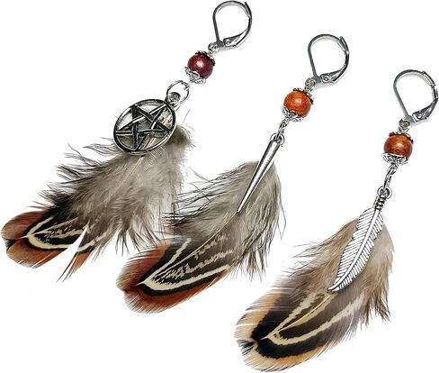 Native American Indian Silver Wood Feather Earring for Men - Single Pirate Style Man Earrings - Dangle Boho Men's Earring Single - Hippie Style Men's Earring in Saudi Arabia