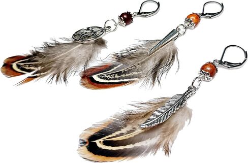 Native American Indian Silver Wood Feather Earring for Men - Single Pirate Style Man Earrings - Dangle Boho Men's Earring Single - Hippie Style Men's Earring in Saudi Arabia