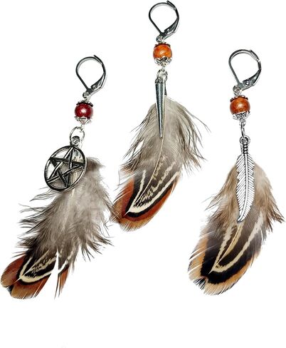 Native American Indian Silver Wood Feather Earring for Men - Single Pirate Style Man Earrings - Dangle Boho Men's Earring Single - Hippie Style Men's Earring in Saudi Arabia
