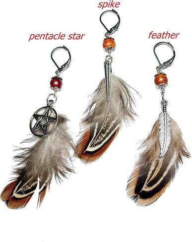 Native American Indian Silver Wood Feather Earring for Men - Single Pirate Style Man Earrings - Dangle Boho Men's Earring Single - Hippie Style Men's Earring in Saudi Arabia