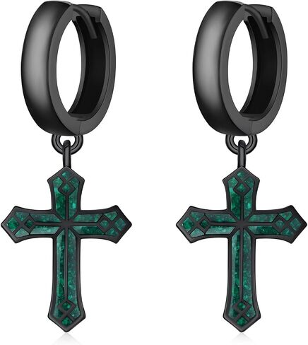 Cross Earrings for Men 925 Sterling Silver Malachite Cross Earrings Christian Jewelry Gifts for Men Women in Saudi Arabia