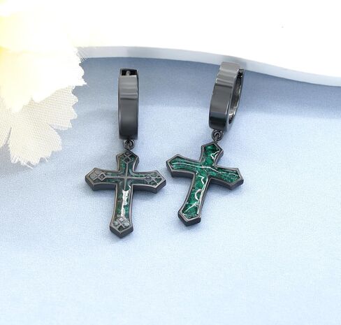 Cross Earrings for Men 925 Sterling Silver Malachite Cross Earrings Christian Jewelry Gifts for Men Women in Saudi Arabia