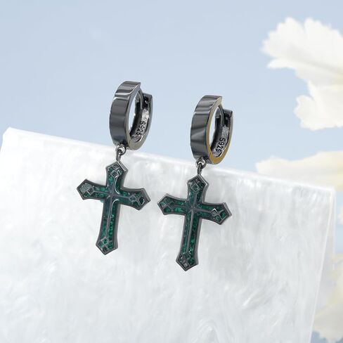Cross Earrings for Men 925 Sterling Silver Malachite Cross Earrings Christian Jewelry Gifts for Men Women in Saudi Arabia