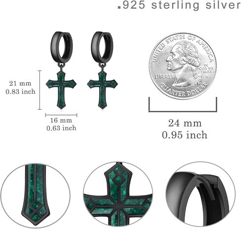 Cross Earrings for Men 925 Sterling Silver Malachite Cross Earrings Christian Jewelry Gifts for Men Women in Saudi Arabia