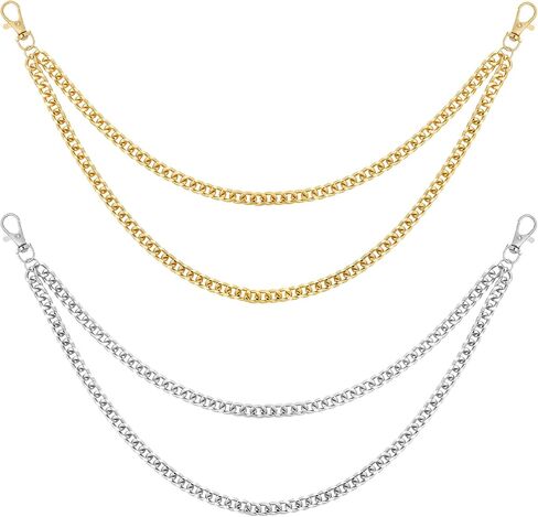 BLMHTWO 2 Pcs Jeans Chain Decorative Pocket Belt Layered Metal Pants Chains for Men Women to Wallet Jeans Accessories (Gold + Silver) in Kuwait
