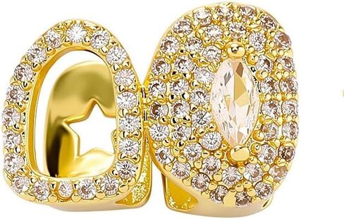2PCS Flower Star Hollow Zircon Grillz for Men Women，Custom Fit Gold Silver Teeth Grillz, Fashionable Pimp Accessories with Silicone Tweezers in Kuwait