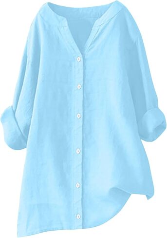 Womens Oversized Linen Button Down Shirts Long Sleeve Blouse Tunic Plus Size Late Summer Early Fall Spring Tops in Saudi Arabia