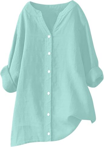 Womens Oversized Linen Button Down Shirts Long Sleeve Blouse Tunic Plus Size Late Summer Early Fall Spring Tops in Saudi Arabia