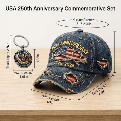 250 Anniversary USA Hat, 2 PCS USA 250th Anniversary Merchandise Set Includes 1776-2026 250th USA Hat and Keychain, 250 USA Merchandise for National Celebrations and Daily Wear Multi in Saudi Arabia