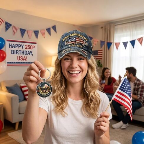 250 Anniversary USA Hat, 2 PCS USA 250th Anniversary Merchandise Set Includes 1776-2026 250th USA Hat and Keychain, 250 USA Merchandise for National Celebrations and Daily Wear Multi in Saudi Arabia