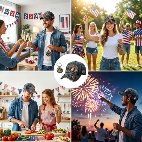 250 Anniversary USA Hat, 2 PCS USA 250th Anniversary Merchandise Set Includes 1776-2026 250th USA Hat and Keychain, 250 USA Merchandise for National Celebrations and Daily Wear Multi in Saudi Arabia