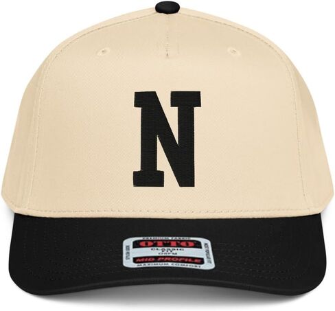 NX1 Initial Letter N Embroidered 2 Tone Hat Mid Crown Curved Bill Snapback Trendy Vintage Retro Cap for Men and Women in Kuwait