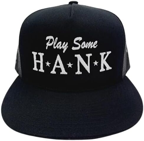 Play Some Hank Trucker Mesh Snapback Flat Bill Hat Cap Black Direct Embroidered in Kuwait