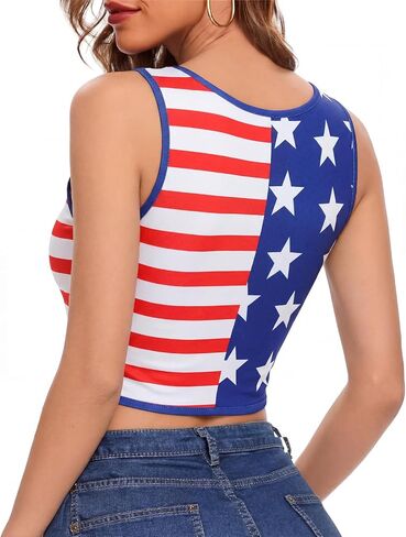 Zoooyawn 250th Anniversary Crop Top American Flag Women 4th of July Sleeveless Sexy Tops USA Patriotic Deep V Neck Crop Top in Kuwait