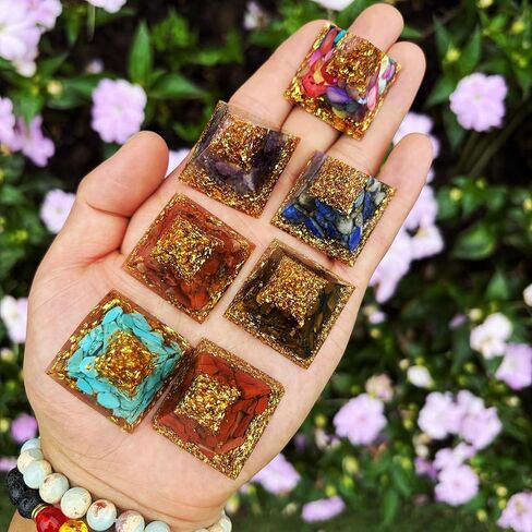 Zenkeeper 7 Pcs Natural Orgone Crystal Pyramids, 1.2 Inch Small Mini Orgonite Pyramid Porstive Energy Generator Healing Meditation Reiki Tool, Home Decor Spiritual Gifts (1.2inch 7 Color Set) in Saudi Arabia