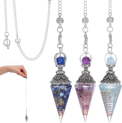 3Pcs Pendulum Crystal, Amethyst Aquamarine Lapis Lazuli Crystal Pendulums for Witchcraft Supplies and Divination, Spiritual Pointed Crystals for Dowsing, Meditation, Chakra Healing in Saudi Arabia