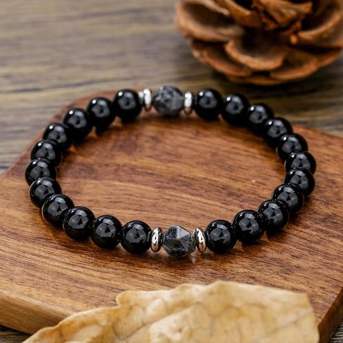Popular Men's Simple Black Obsidian Bead Bracelet, Natural Stone Healing for Protection Energy Cleansing Jewelry in Kuwait