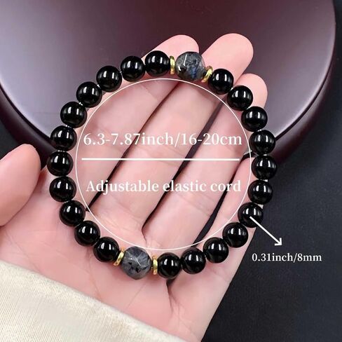 Popular Men's Simple Black Obsidian Bead Bracelet, Natural Stone Healing for Protection Energy Cleansing Jewelry in Kuwait