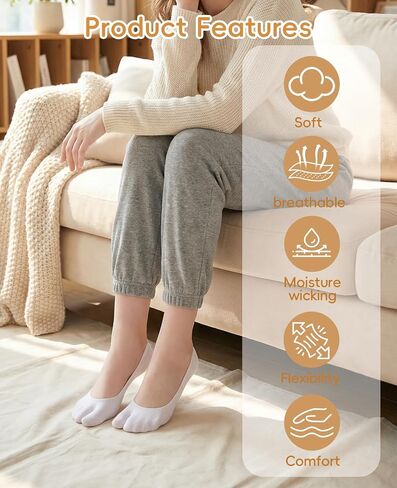 8 Pair Tabi Socks Women, No Show Flip Flop Low Cut Cotton Split Toe Socks in Saudi Arabia