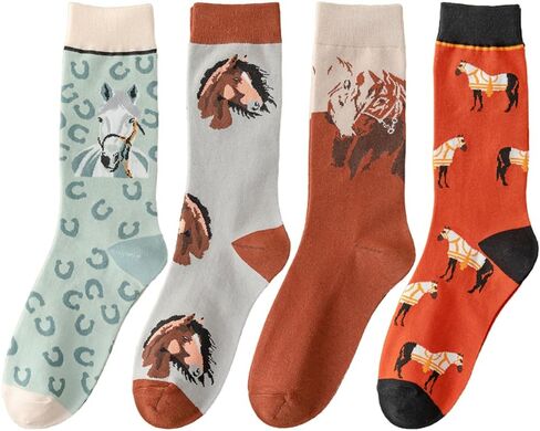 4 Pairs Funny Cartoon Print Cotton Crew Socks for Adult Women Teens in Kuwait
