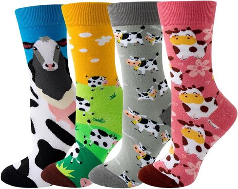 4 Pairs Funny Cartoon Print Cotton Crew Socks for Adult Women Teens in Kuwait