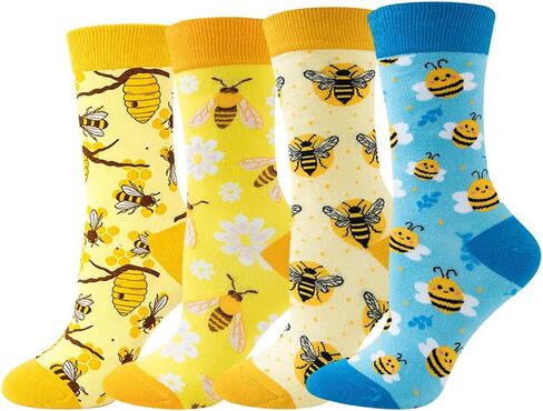 4 Pairs Funny Cartoon Print Cotton Crew Socks for Adult Women Teens in Kuwait