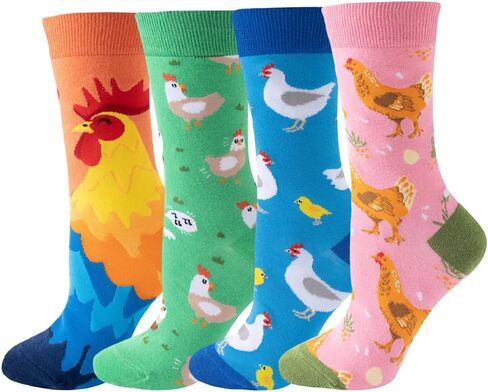 4 Pairs Funny Cartoon Print Cotton Crew Socks for Adult Women Teens in Kuwait