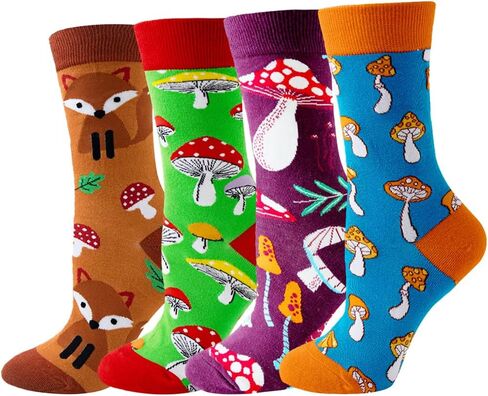 4 Pairs Funny Cartoon Print Cotton Crew Socks for Adult Women Teens in Kuwait