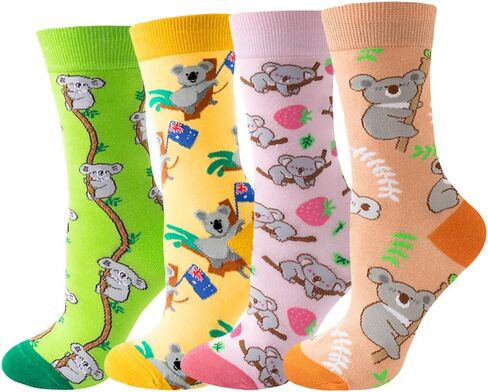 4 Pairs Funny Cartoon Print Cotton Crew Socks for Adult Women Teens in Kuwait