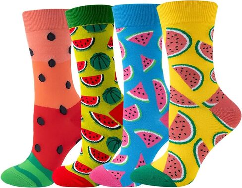 4 Pairs Funny Cartoon Print Cotton Crew Socks for Adult Women Teens in Kuwait
