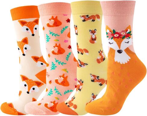 4 Pairs Funny Cartoon Print Cotton Crew Socks for Adult Women Teens in Kuwait