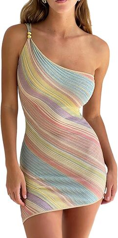 Womens Sleeveless Asymmetric Off-Shoulder Dress Bodycon Mini Dress Textured Stretchy Dresses Party Nightclub Outfits in Saudi Arabia