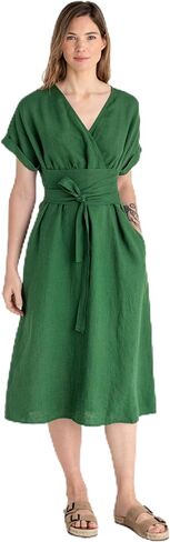 Magic Linen - Green Dress Bohol, Linen Dress for Women, V-Neck Linen Summer Dress, 100% Flax Linen Dress, Linen Midi Dress in Saudi Arabia