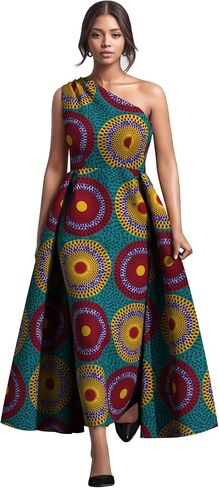 ABCWAX African Dresses for Women Swallowtail African Print Dashiki Dresses One Shoulder One-piece Long Dresses in Saudi Arabia