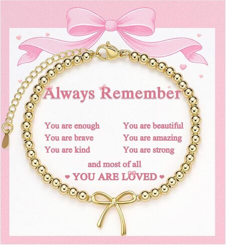 PINKDODO Always Remember You are Loved- 14k Gold Bow Bracelet for Tween Teen Girls in Kuwait
