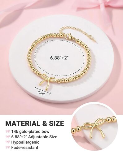 PINKDODO Always Remember You are Loved- 14k Gold Bow Bracelet for Tween Teen Girls in Kuwait