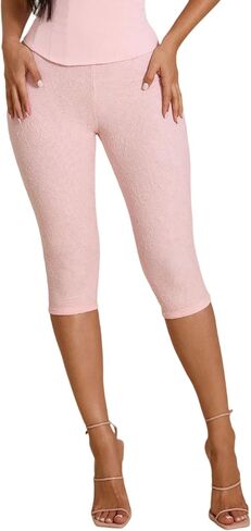 Women Floral Lace Capri Leggings Low Rise Skinny Capri Pants Y2k Knee Length Lace Pattern Tights Pants Party Rave in Kuwait