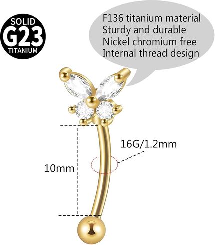 Rook Piercing Jewelry 16G - ASTM F136 Titanium Rook Earrings, Eyebrow Ring,Curved Barbell Body Jewelry in Kuwait
