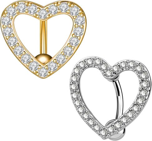 Fuqimanman2020 2pcs Love Heart Belly Button Rings Crystal CZ Pave Top Down 14G Surgical Steel Navel Reverse Hinged Belly Rings Body Piercing for Women Hypoallergenic Sexy Beach Summer Jewelry in Kuwait