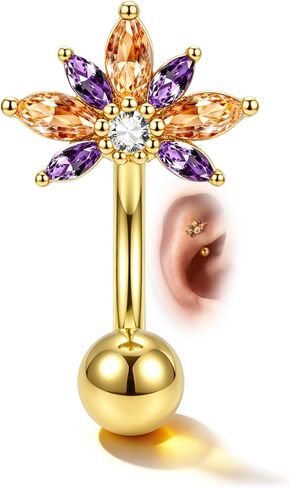 COCHARM Minimalist Rook Piercing Jewelry-16G Colorful Lotus Rook Helix Jewelry,Gold Plated Eyebrow Rings for Women 6/8MM in Kuwait