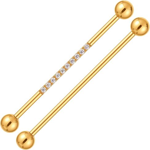 14G Industrial Barbell Earrings – 316L Surgical Steel Cubic Zirconia Cartilage Helix Tragus Piercing Jewelry Set, 2 Pcs Long Bar Body Jewelry for Women Men in Saudi Arabia